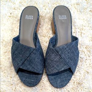 Eileen Fisher Vero Cuoio Blue Denim Mules - Size 9